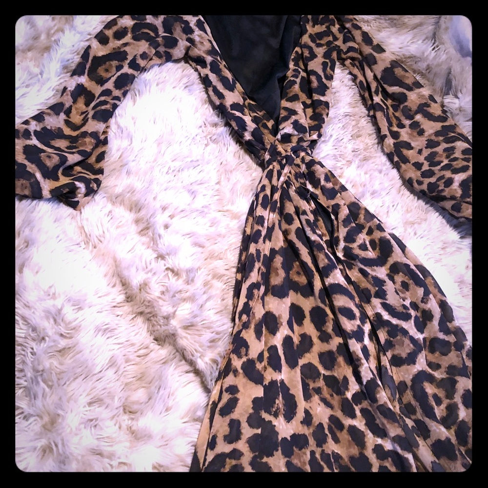 Reverse full length animal print dress